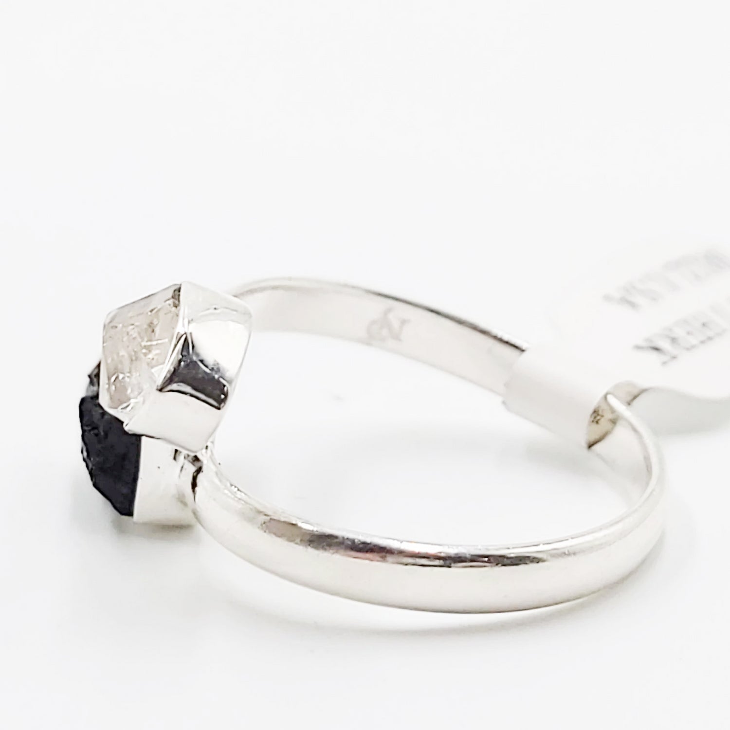 Herkimer Diamond & Black Tourmaline Duo Ring Sterling Silver Size 11 - Elevated Metaphysical