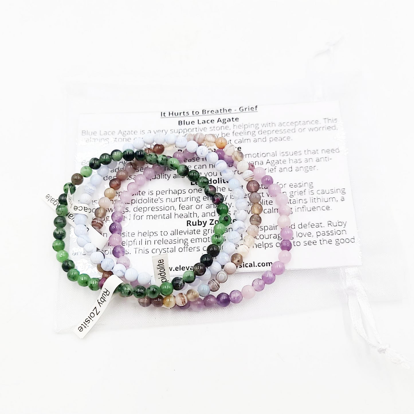 It Hurts to Breathe - Grief Bracelet Set 4mm Bead Bracelets - Elevated Metaphysical