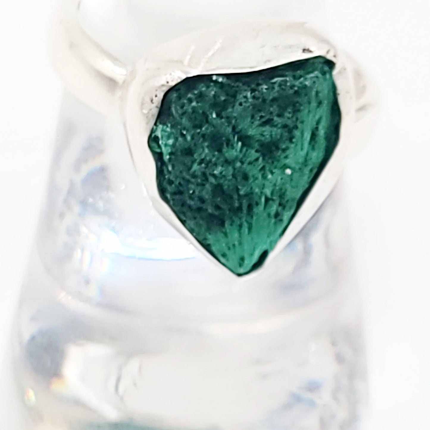 Silk Malachite Ring Sterling Silver Band Fibrous Druzy Size 8 - Elevated Metaphysical