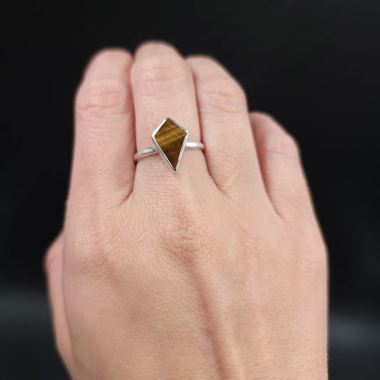 Tiger Eye Shield Ring Sterling Silver Size 8