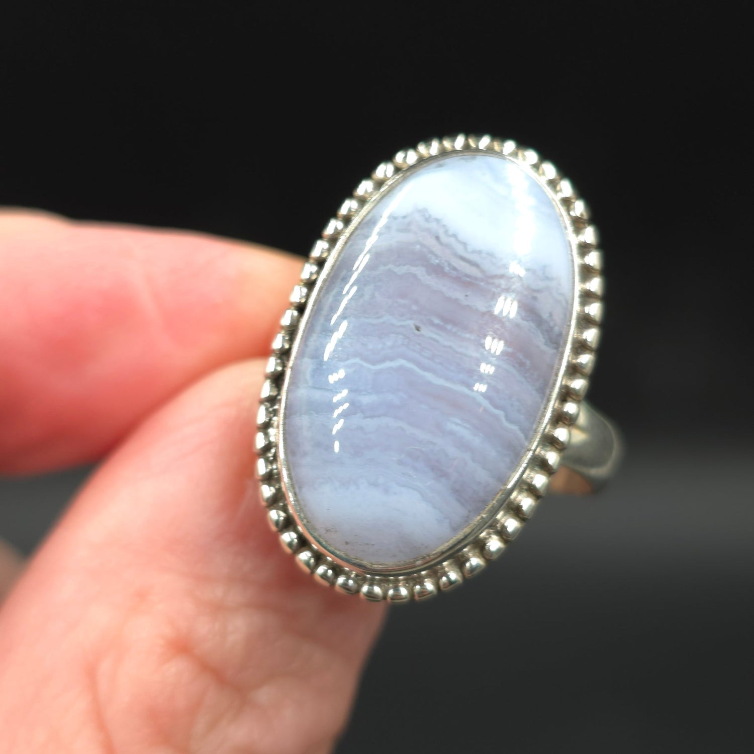 Blue Lace Agate Ring Sterling Silver Size 8 - Elevated Metaphysical