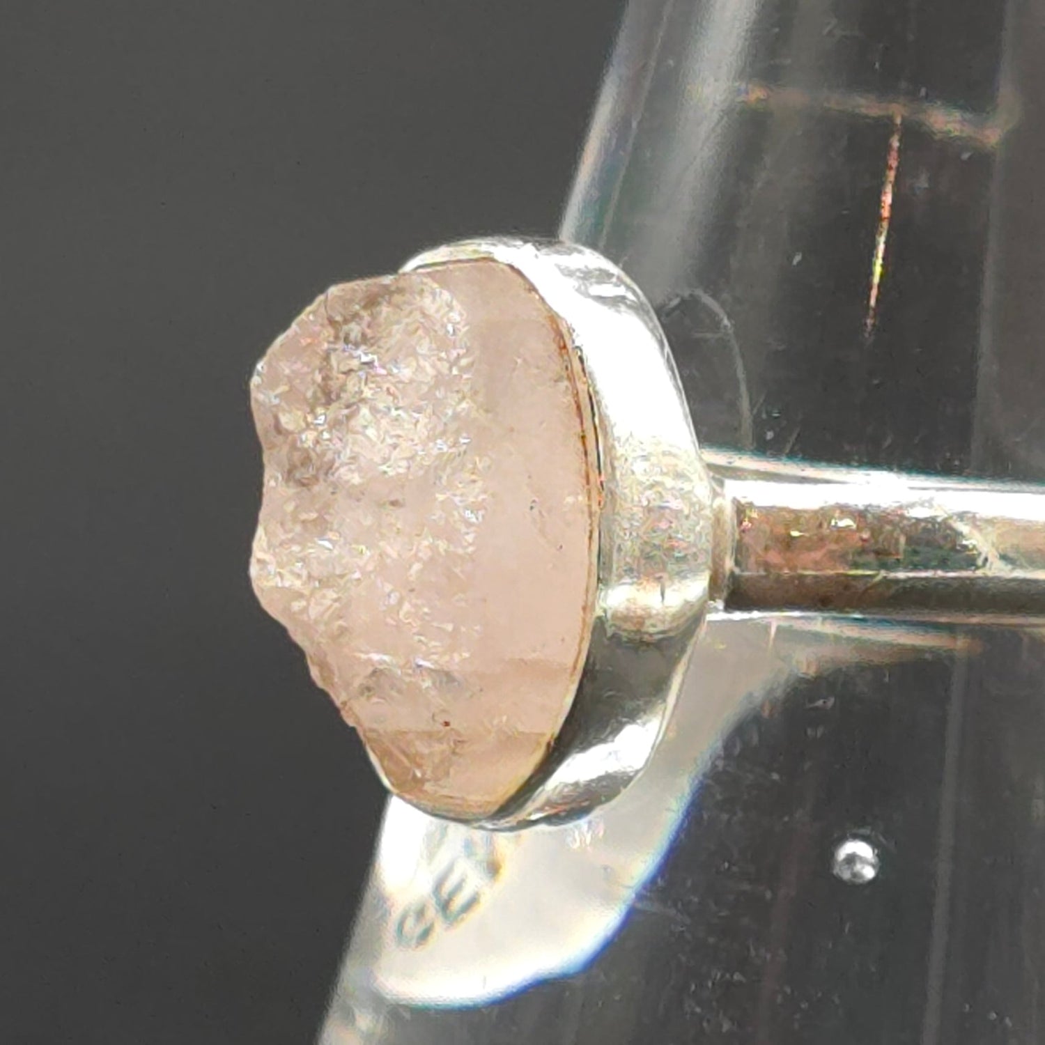 Morganite Ring Sterling Silver Rough Stone Oval Size 7.5 - Elevated Metaphysical