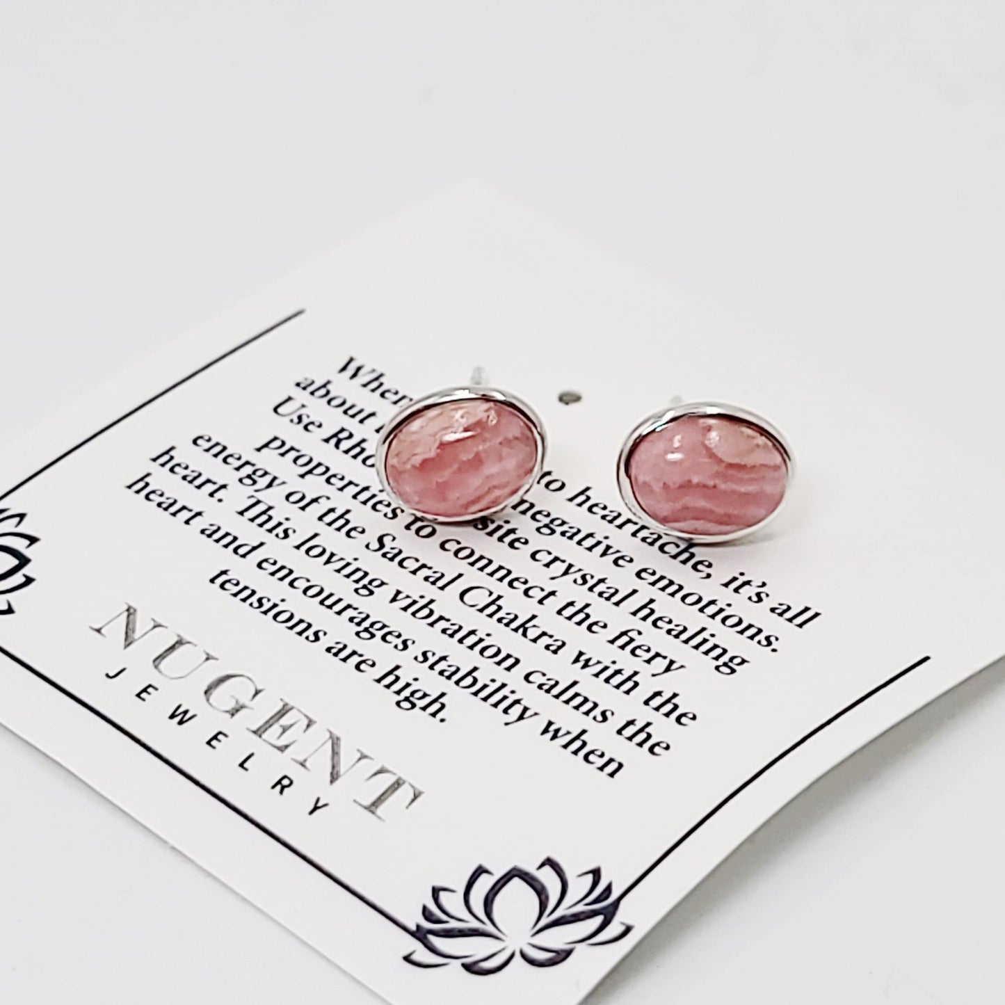 Rhodochrosite Earrings Sterling Silver Stud