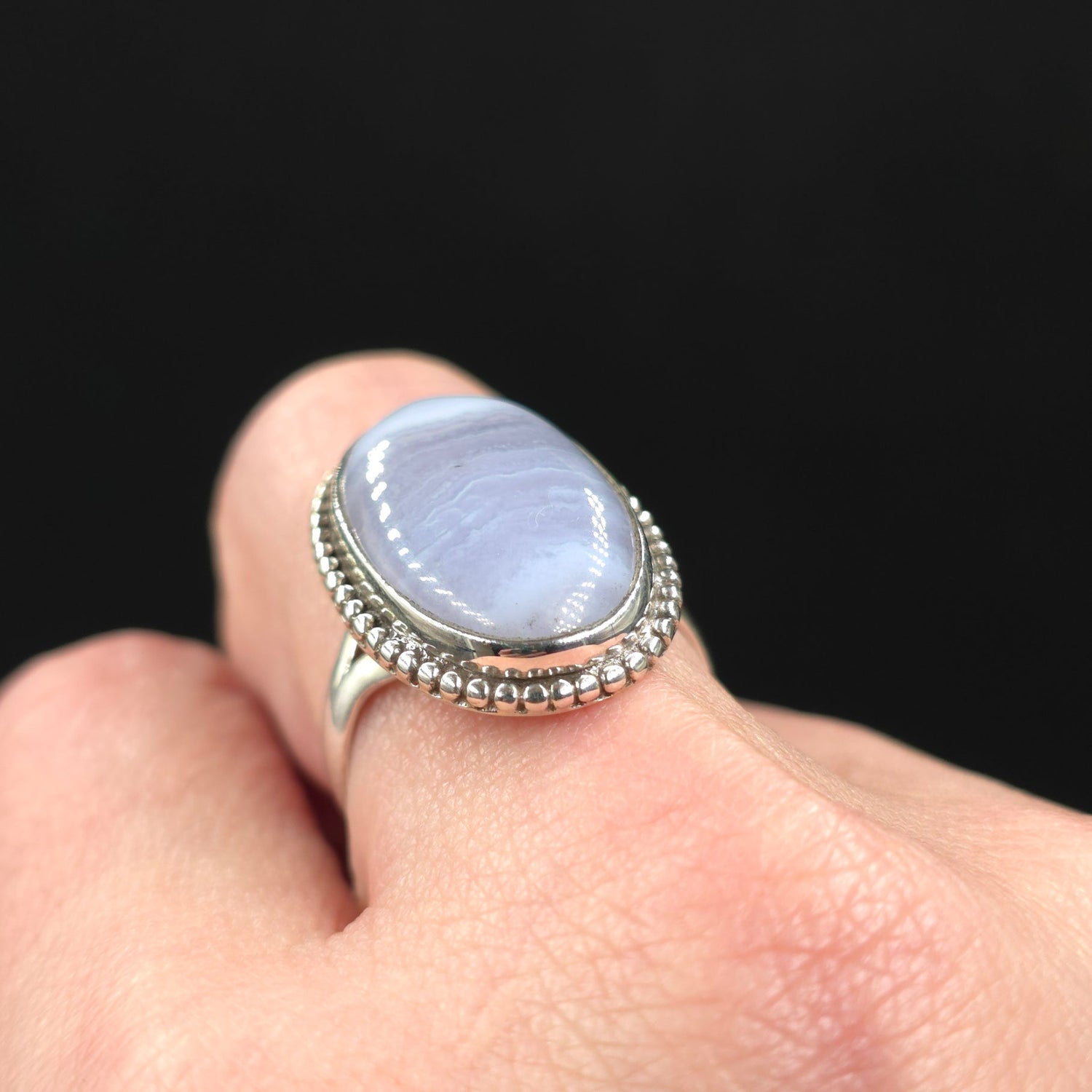 Blue Lace Agate Ring Sterling Silver Size 8 - Elevated Metaphysical