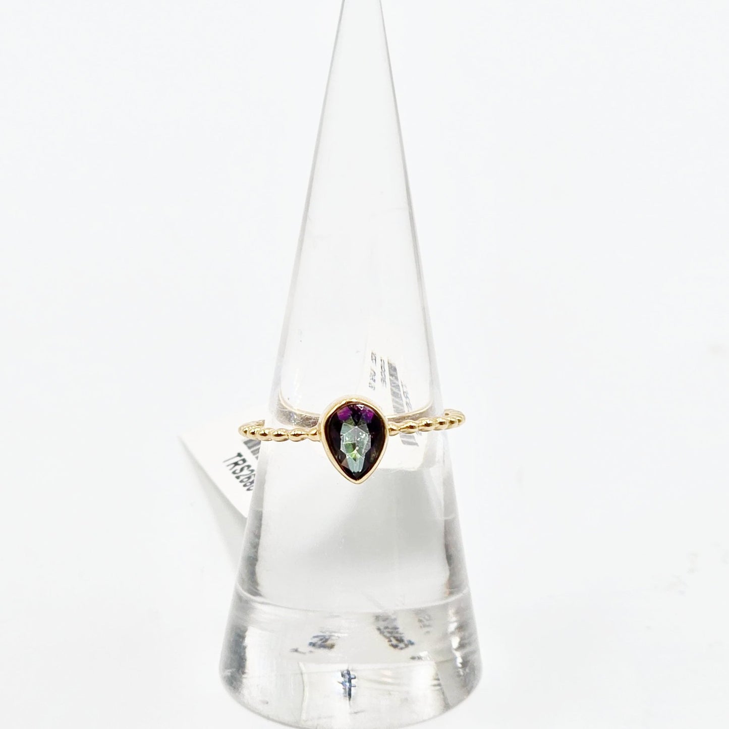 Mystic Quartz Pear Ring .75ct Rope Band Gold Vermeil Sterling Silver Solitaire Size 8