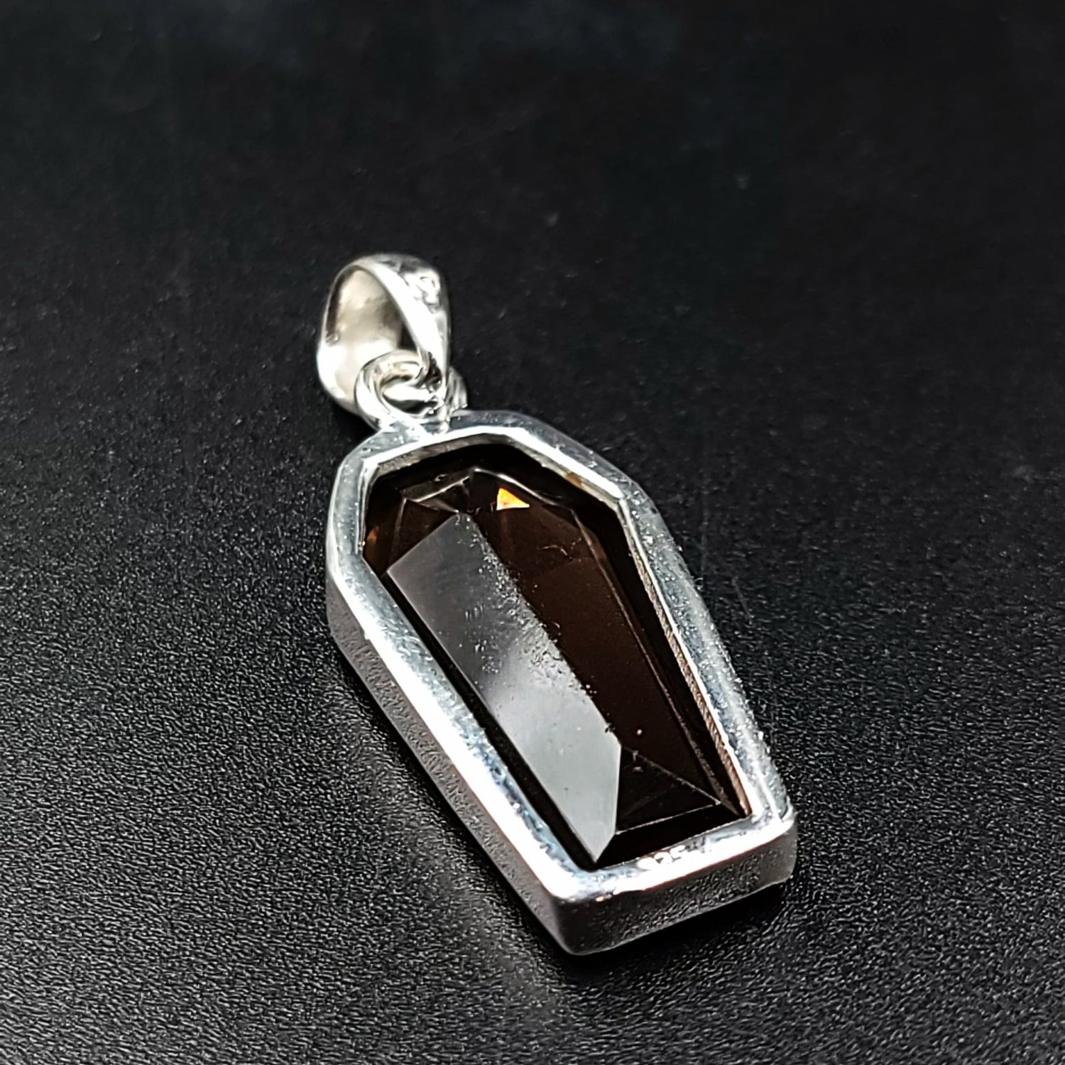 Smoky Quartz Coffin Pendant Sterling Silver Charm - Elevated Metaphysical