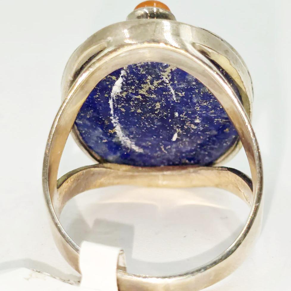 Scarab Ring Lapis Lazuli & Carnelian in Sterling Silver Size 9 - Elevated Metaphysical