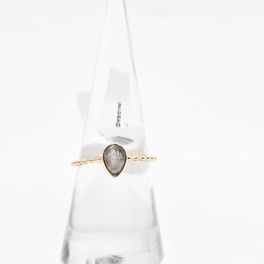 Labradorite Ring 1ct Rope Band Gold Vermeil Sterling Silver Solitaire Size 8 - Elevated Metaphysical