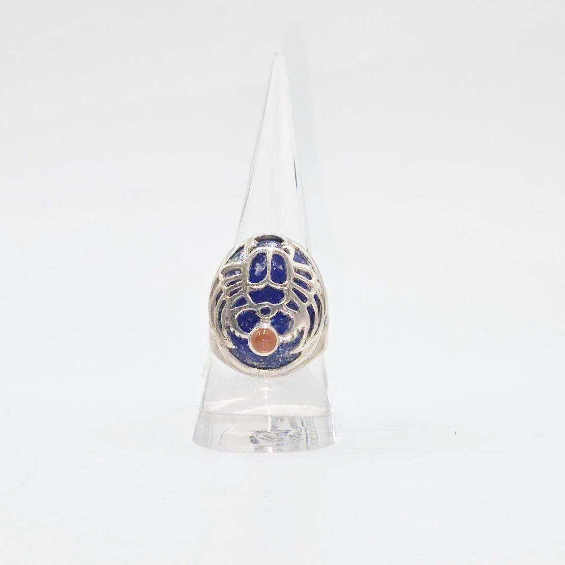 Scarab Ring Lapis Lazuli & Carnelian in Sterling Silver Size 9 - Elevated Metaphysical