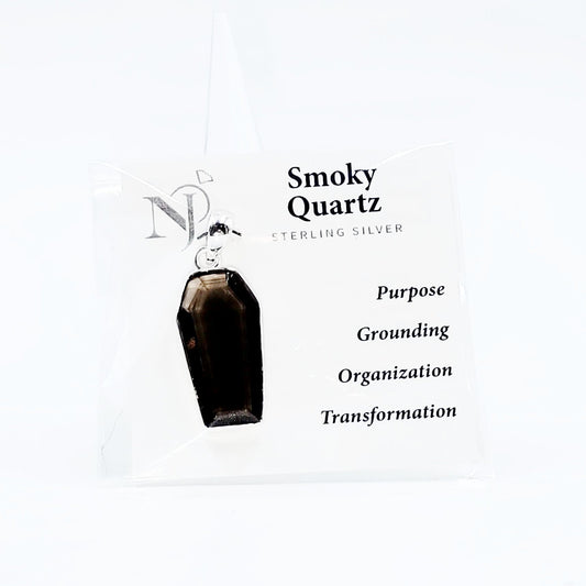 Smoky Quartz Coffin Pendant Sterling Silver Charm - Elevated Metaphysical
