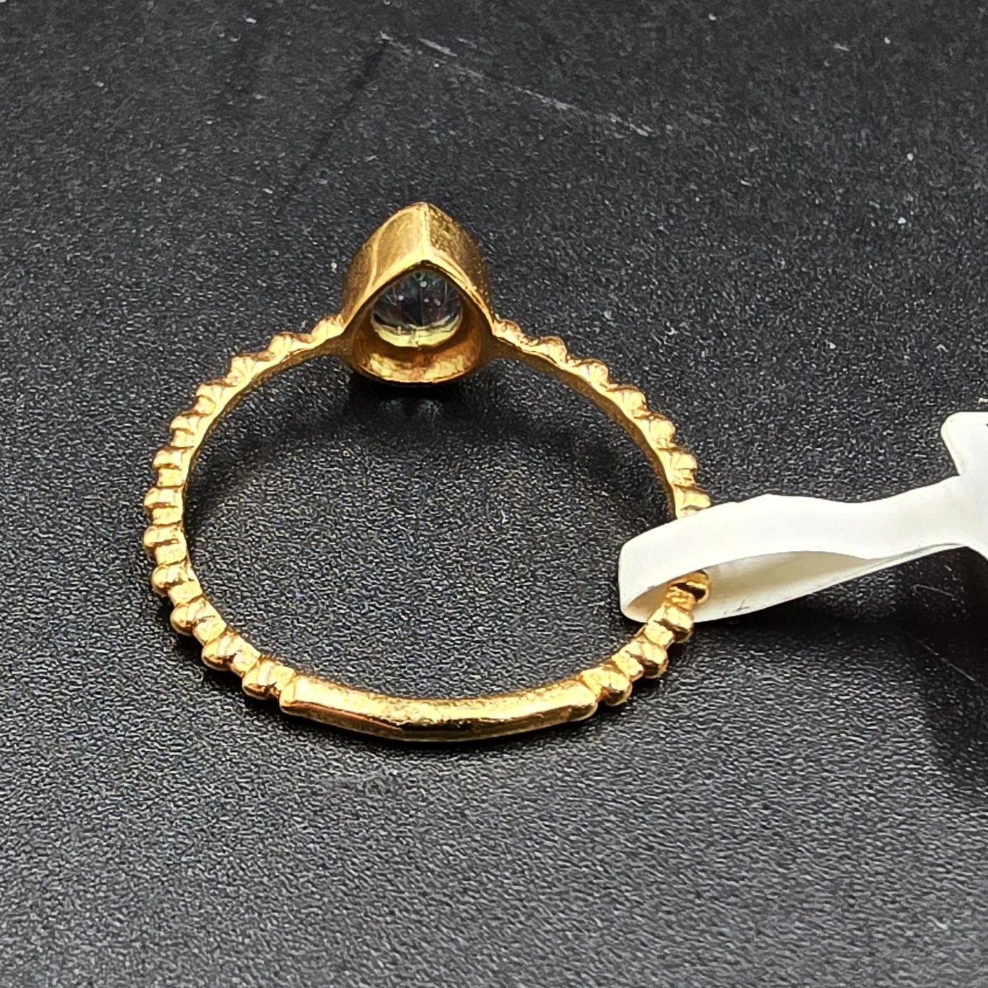 Mystic Quartz Pear Ring .75ct Rope Band Gold Vermeil Sterling Silver Solitaire Size 8