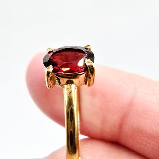 Garnet Ring .75ct Gold Vermeil Sterling Silver Solitaire Size 9 - Elevated Metaphysical