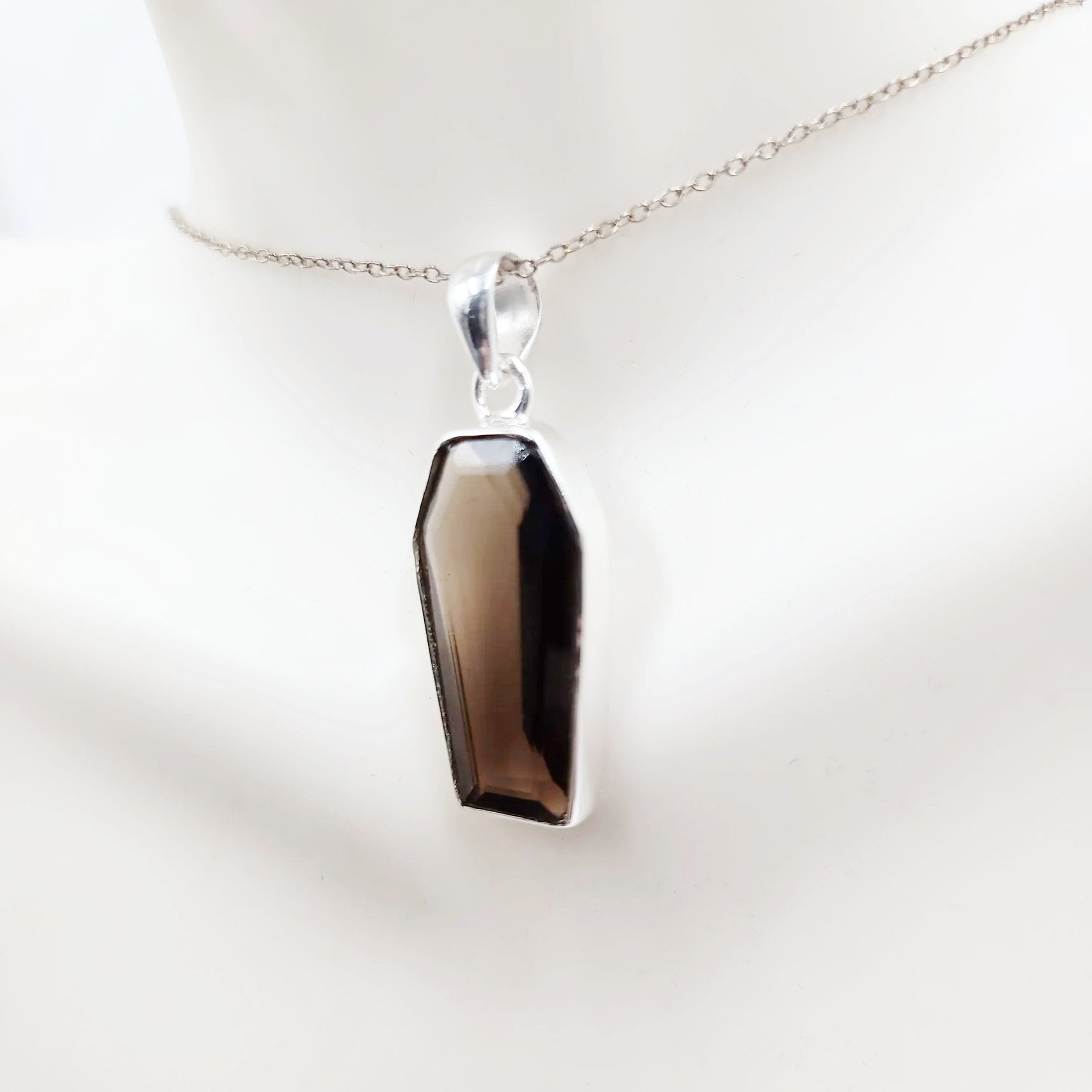Smoky Quartz Coffin Pendant Sterling Silver Charm - Elevated Metaphysical