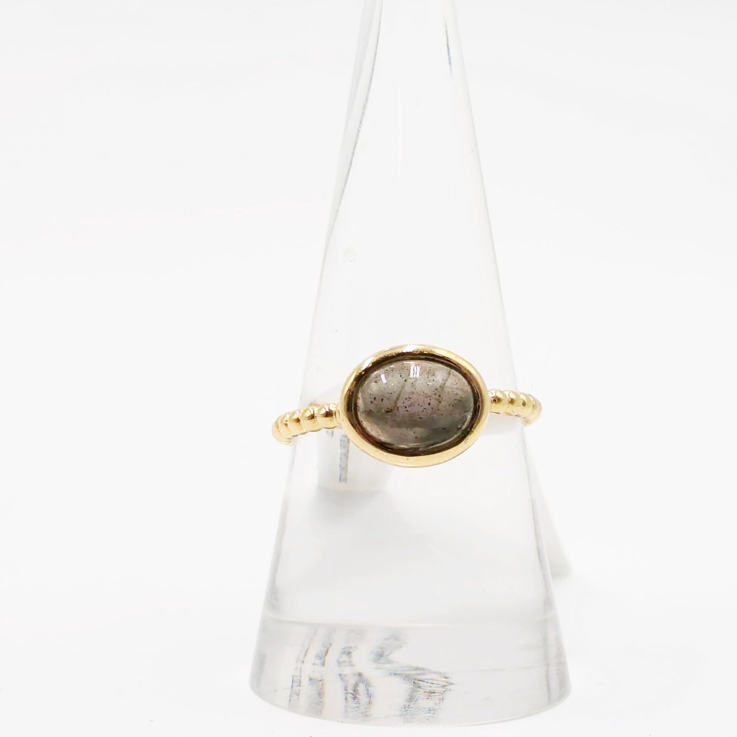 Labradorite Dome Ring Rope Band Gold Vermeil Sterling Silver Solitaire Size 9 - Elevated Metaphysical