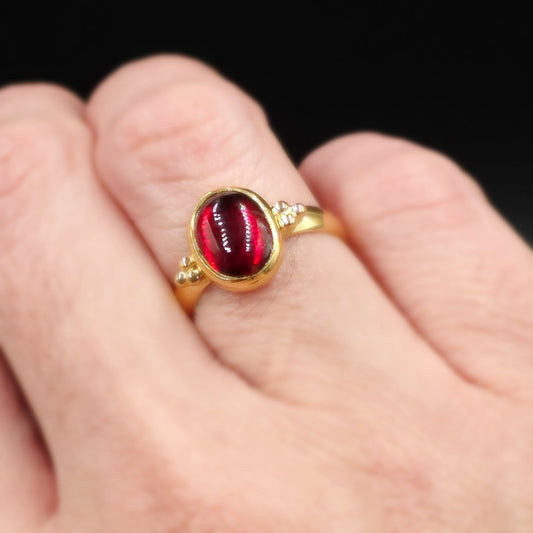 Garnet "Dome" Ring Gold Vermeil Sterling Silver Solitaire Size 6 - Elevated Metaphysical