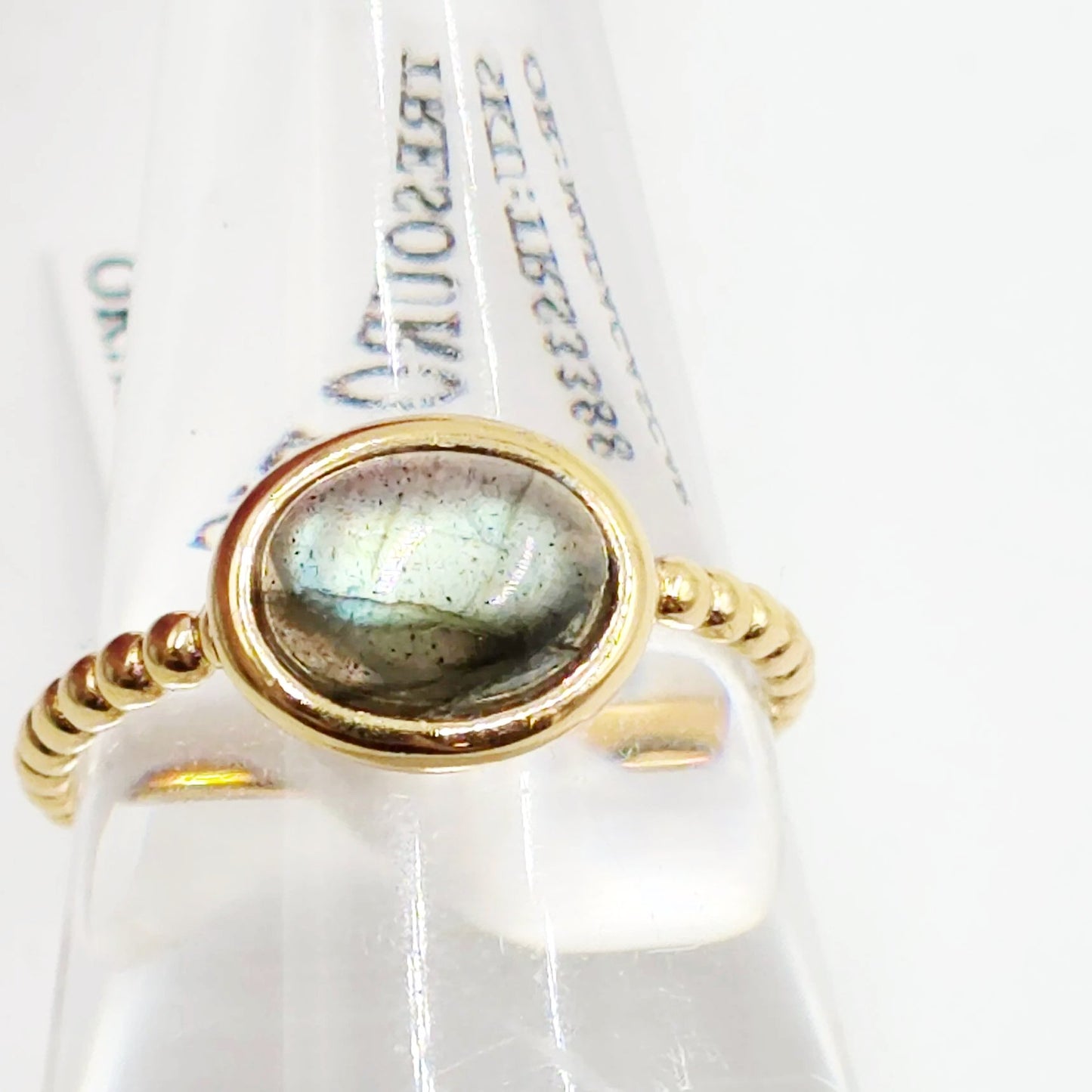 Labradorite Dome Ring Rope Band Gold Vermeil Sterling Silver Solitaire Size 9 - Elevated Metaphysical