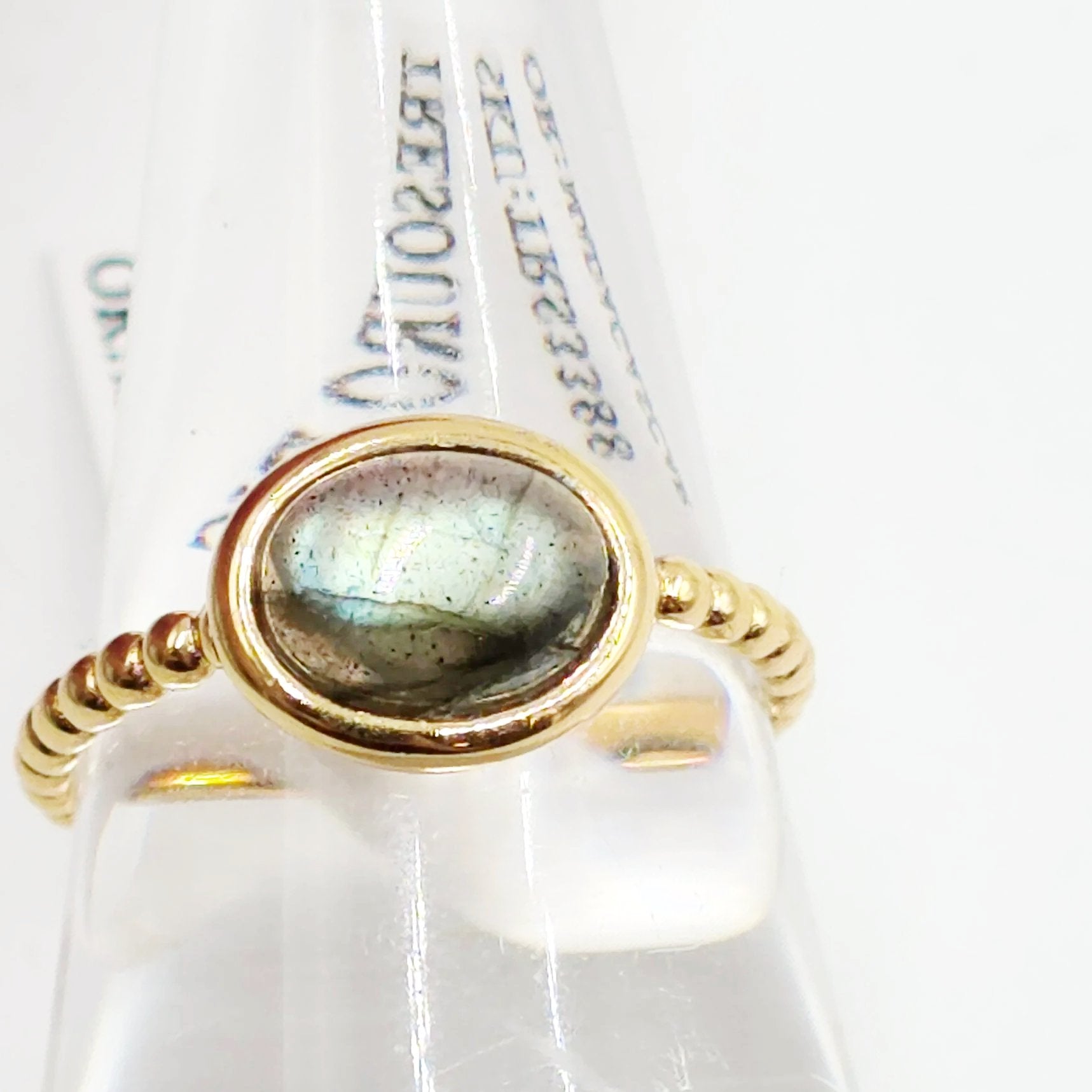 Labradorite Dome Ring Rope Band Gold Vermeil Sterling Silver Solitaire Size 9 - Elevated Metaphysical
