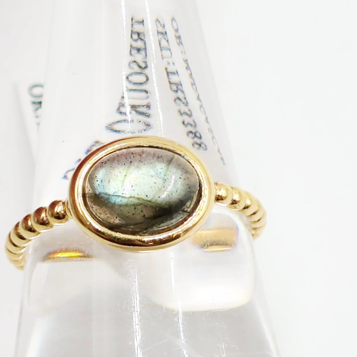 Labradorite Dome Ring Rope Band Gold Vermeil Sterling Silver Solitaire Size 9 - Elevated Metaphysical