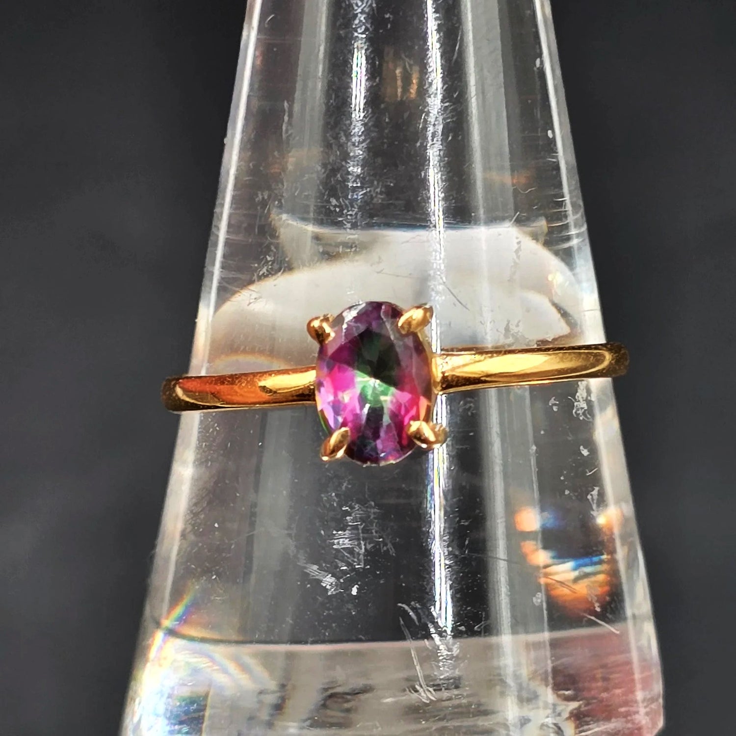 Mystic Quartz Ring .75ct Gold Vermeil Sterling Silver Solitaire Size 10 - Elevated Metaphysical