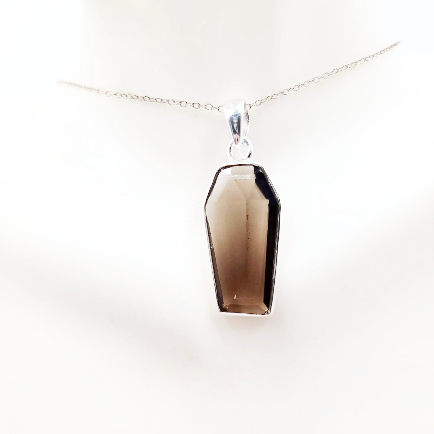 Smoky Quartz Coffin Pendant Sterling Silver Charm - Elevated Metaphysical