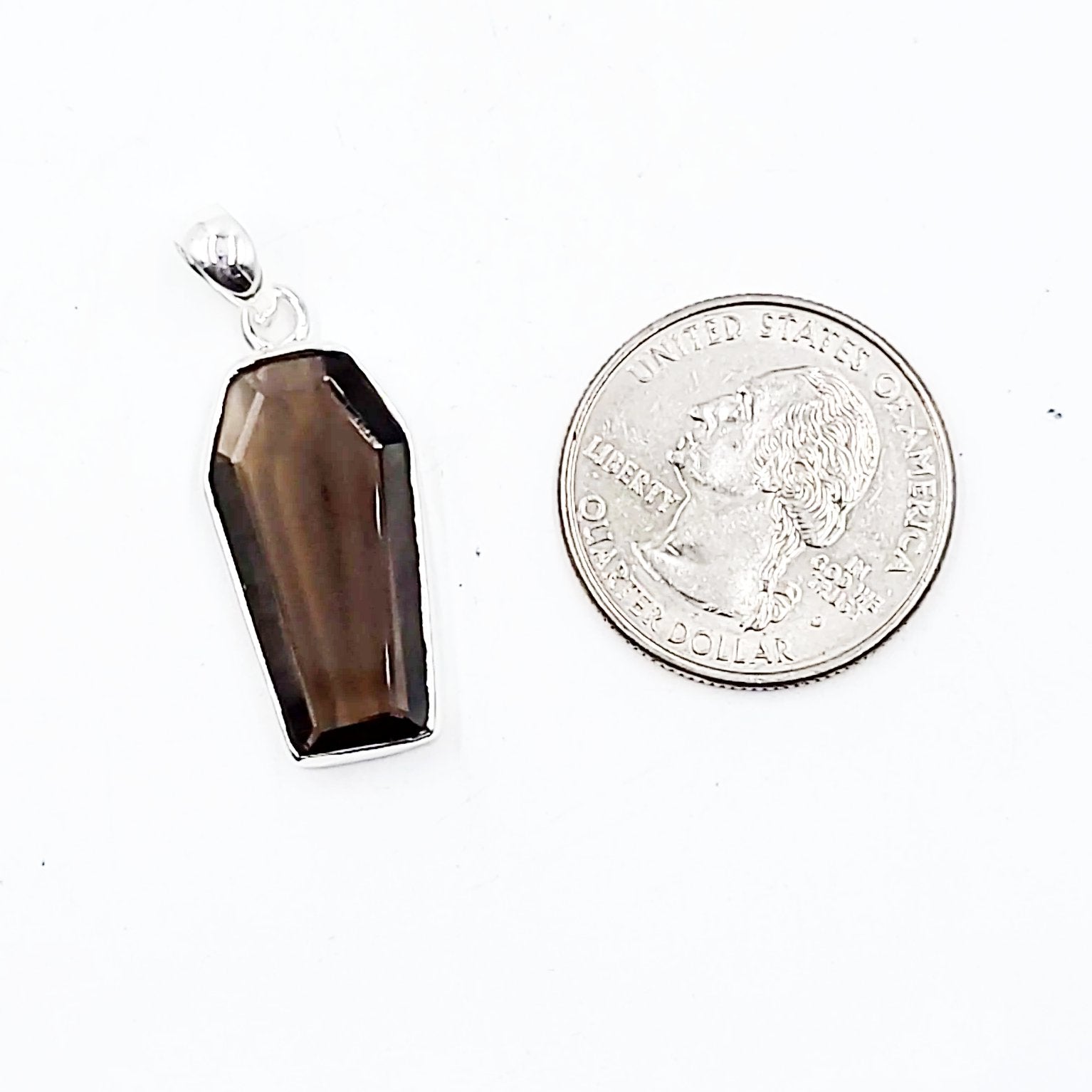 Smoky Quartz Coffin Pendant Sterling Silver Charm - Elevated Metaphysical