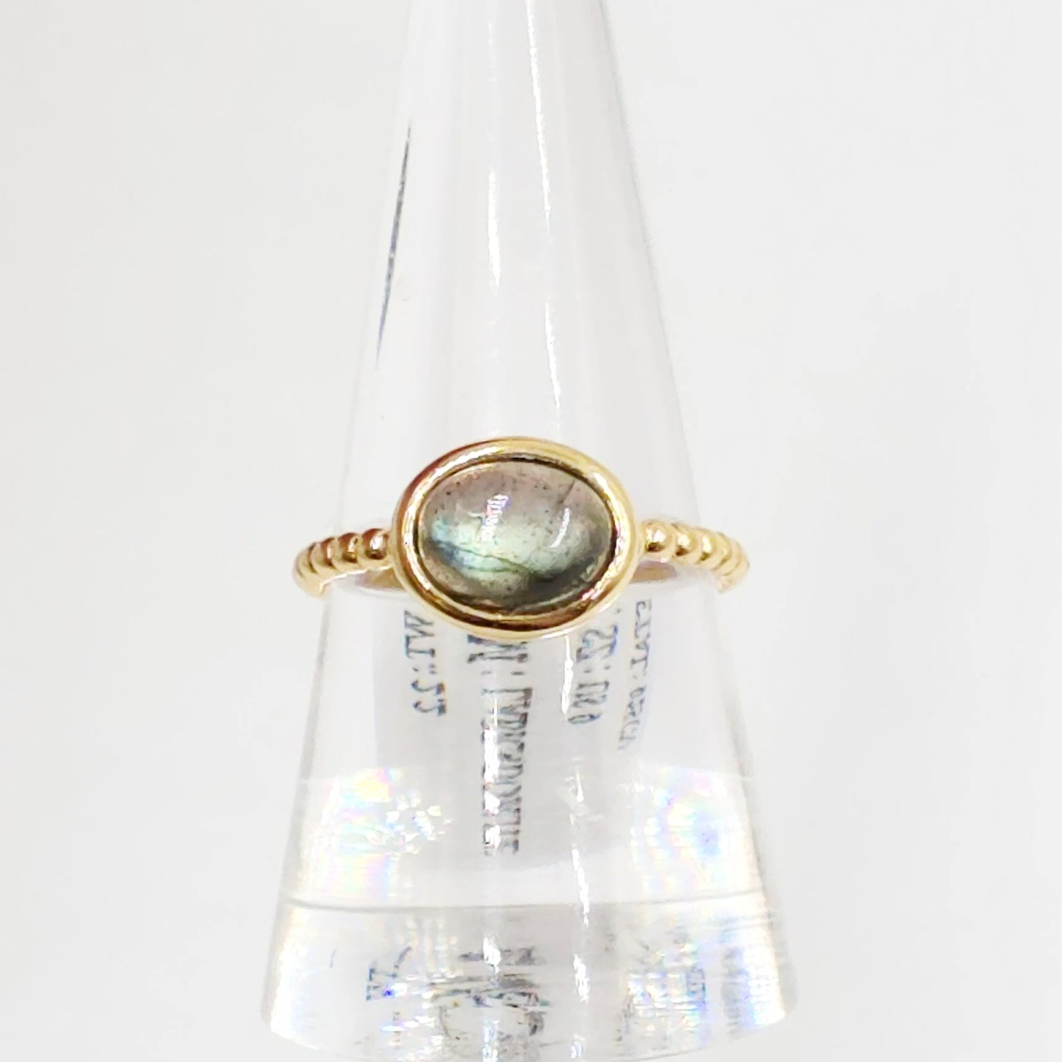 Labradorite Dome Ring Rope Band Gold Vermeil Sterling Silver Solitaire Size 9 - Elevated Metaphysical