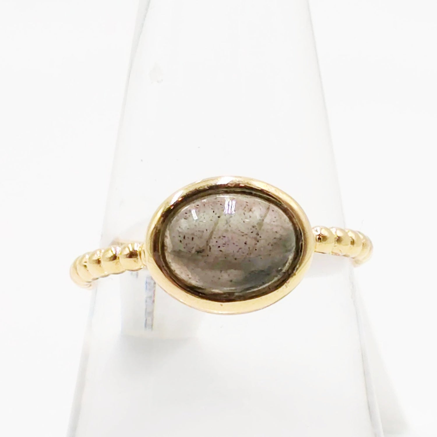 Labradorite Dome Ring Rope Band Gold Vermeil Sterling Silver Solitaire Size 9 - Elevated Metaphysical