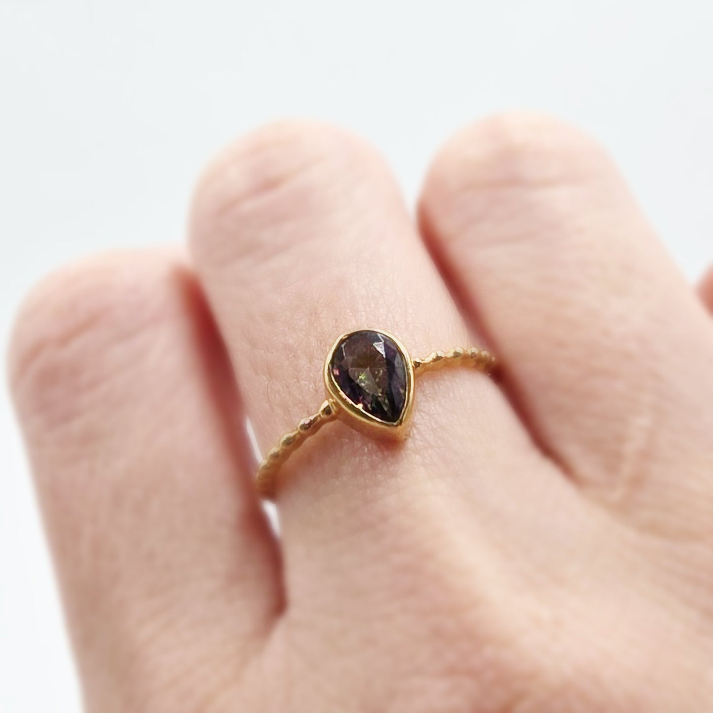 Mystic Quartz Pear Ring .75ct Rope Band Gold Vermeil Sterling Silver Solitaire Size 8