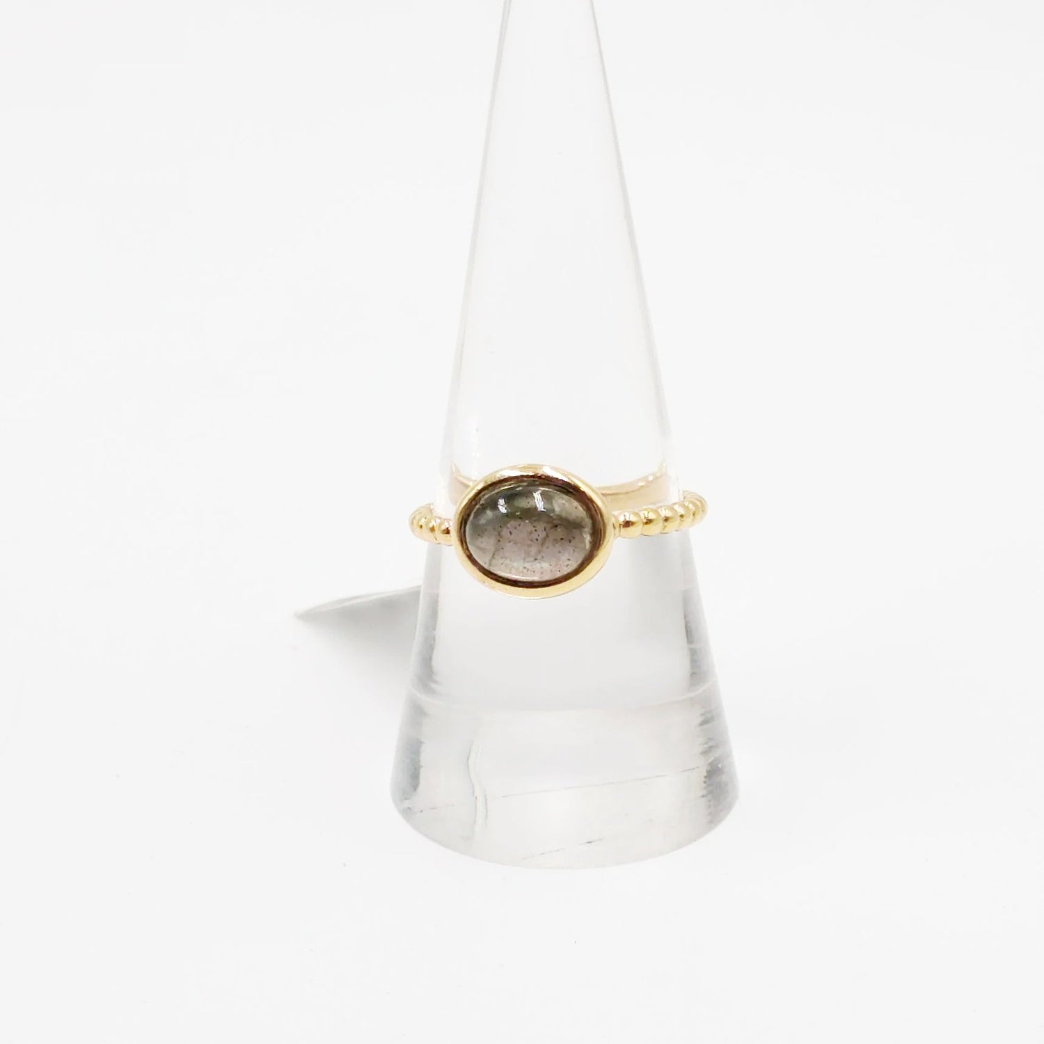 Labradorite Dome Ring Rope Band Gold Vermeil Sterling Silver Solitaire Size 9 - Elevated Metaphysical