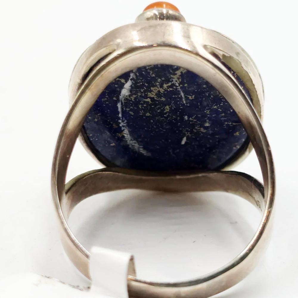 Scarab Ring Lapis Lazuli & Carnelian in Sterling Silver Size 9 - Elevated Metaphysical