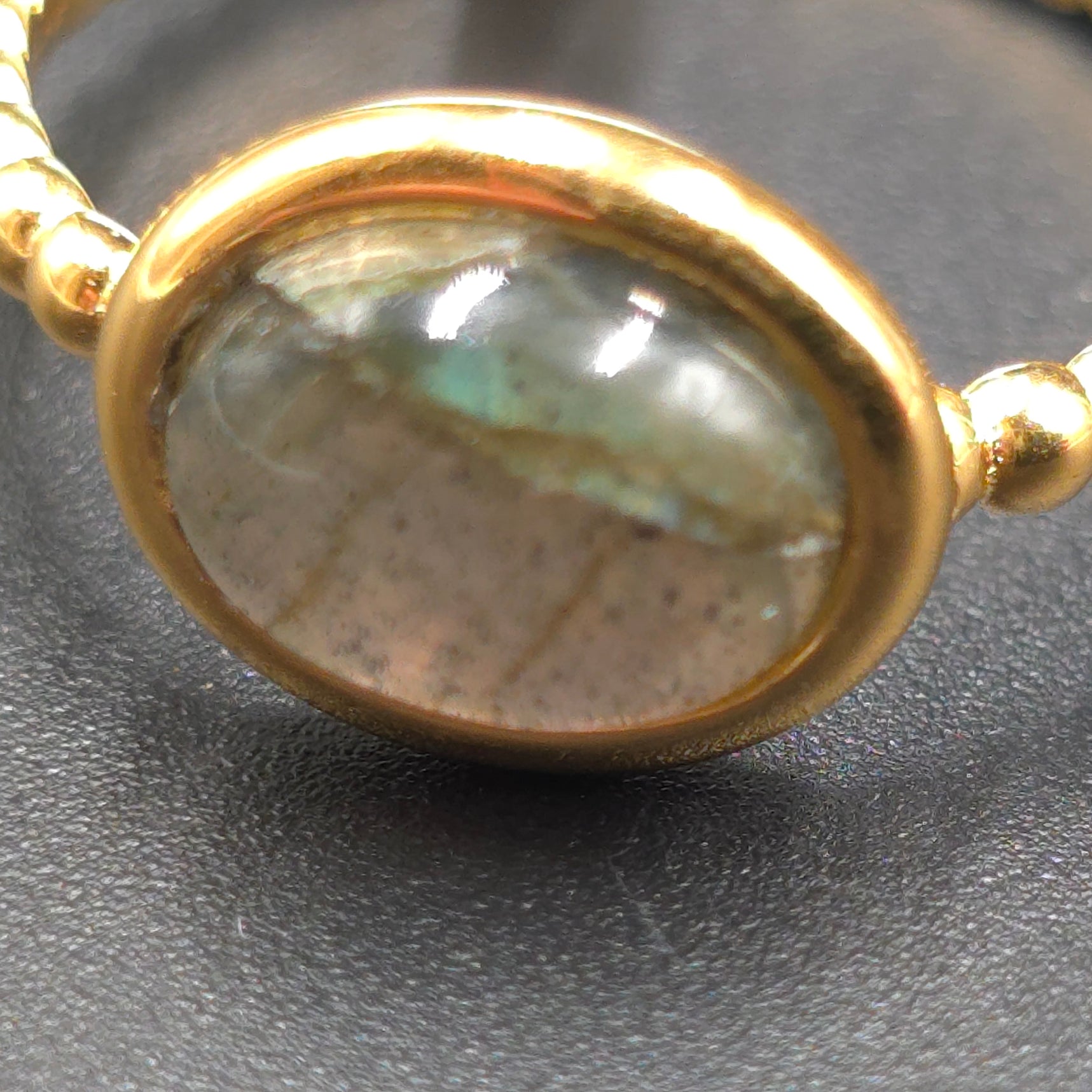 Labradorite Dome Ring Rope Band Gold Vermeil Sterling Silver Solitaire Size 9 - Elevated Metaphysical