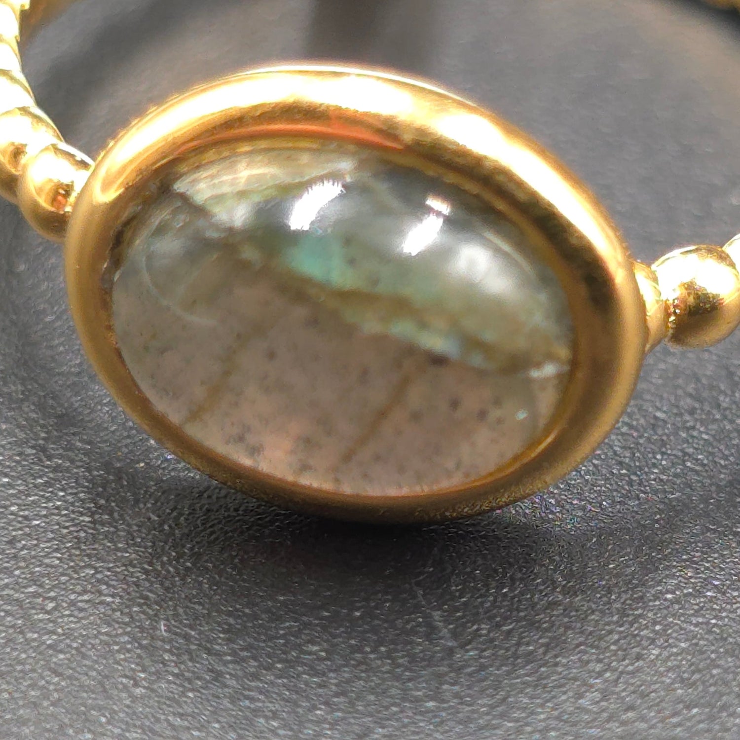 Labradorite Dome Ring Rope Band Gold Vermeil Sterling Silver Solitaire Size 9 - Elevated Metaphysical