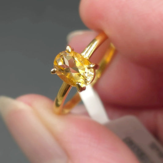 Citrine Ring .75ct Gold Vermeil Sterling Silver Solitaire Size 7 - Elevated Metaphysical