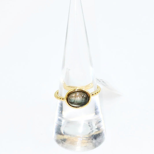 Labradorite Dome Ring Rope Band Gold Vermeil Sterling Silver Solitaire Size 9 - Elevated Metaphysical
