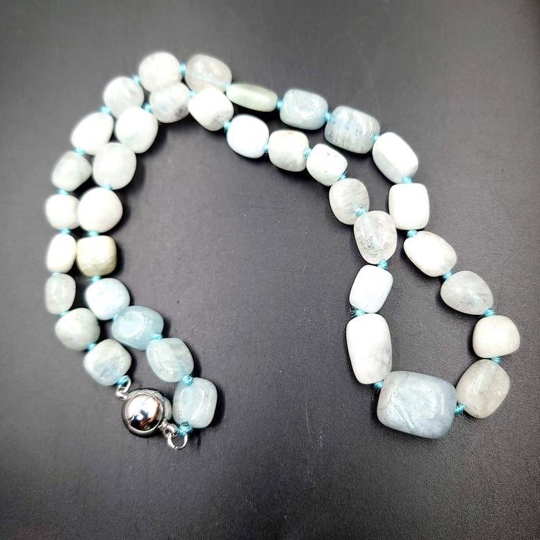 Aquamarine Bead Necklace Tumbled Stones 20" 51cm