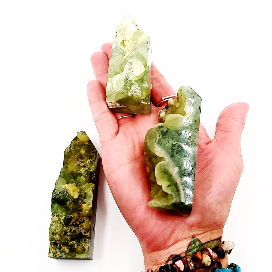 Prehnite w/ Epidote and Rutile Tower Druzy Point