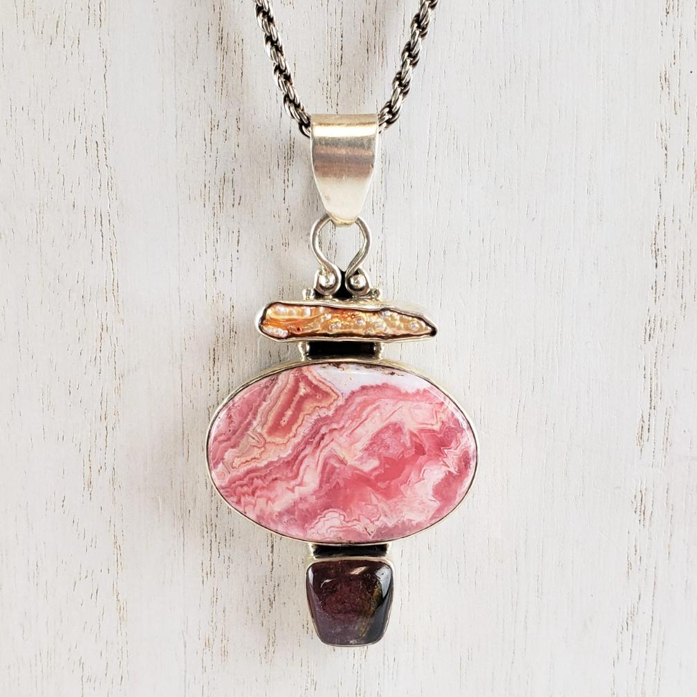 Pink Stone Sterling Silver Necklace 