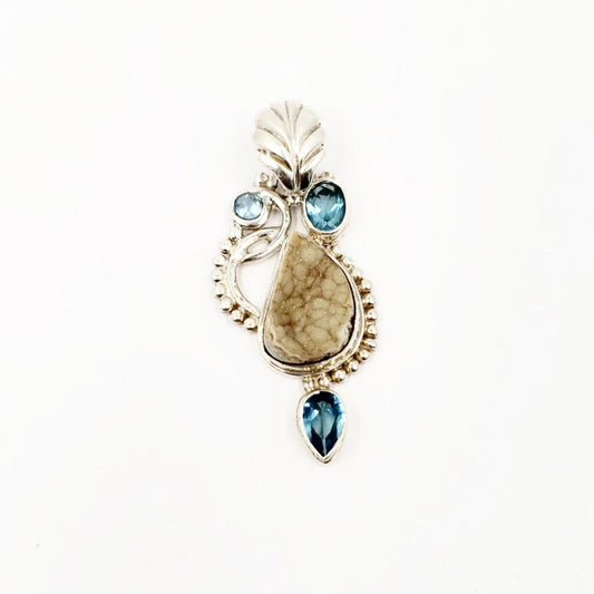 Sterling Silver Pendant White Druzy and Apatite - Elevated Metaphysical