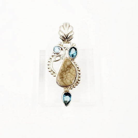 Sterling Silver Pendant White Druzy and Apatite - Elevated Metaphysical