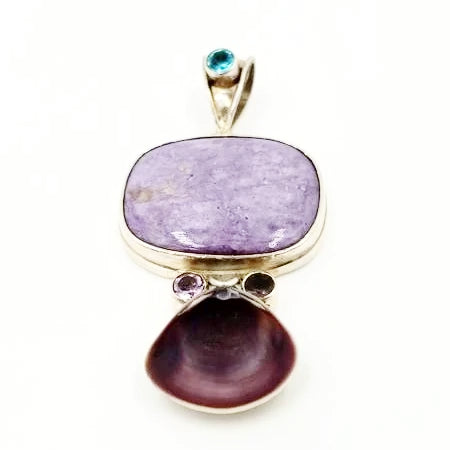 Charoite Pendant Sterling Silver Amthyst Apatite and Shell - Elevated Metaphysical