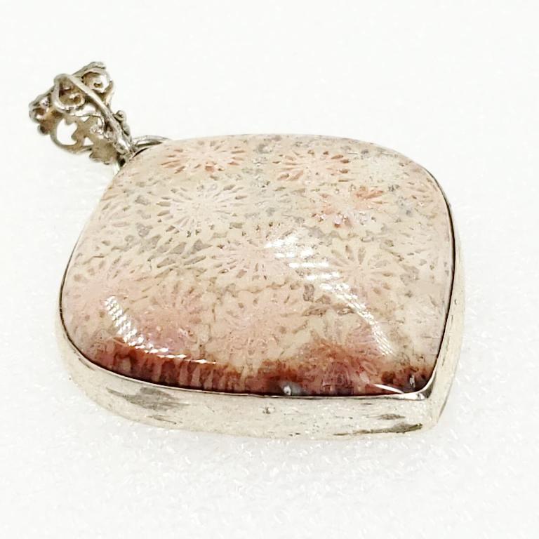 Fossilized Coral Pendant Sterling Silver - Elevated Metaphysical