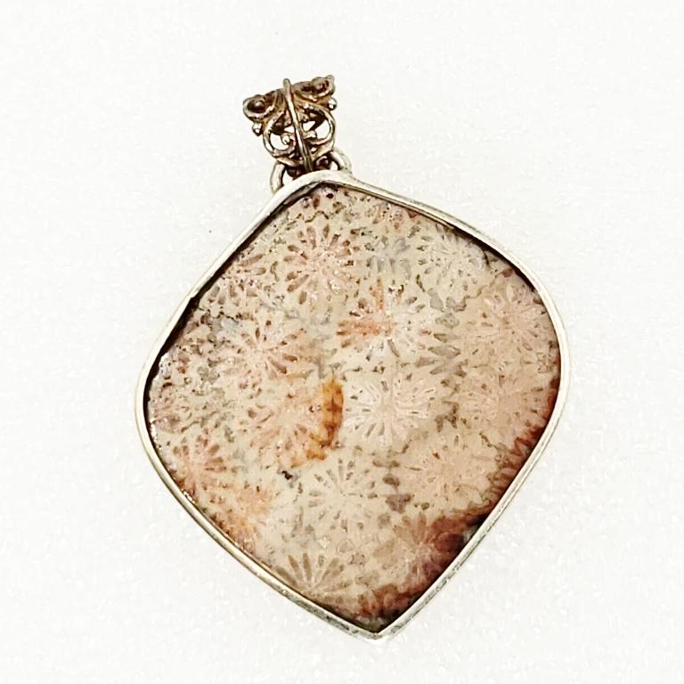 Fossilized Coral Pendant Sterling Silver - Elevated Metaphysical