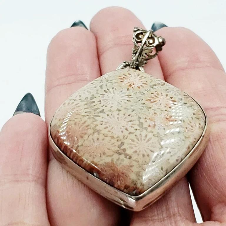 Fossilized Coral Pendant Sterling Silver - Elevated Metaphysical