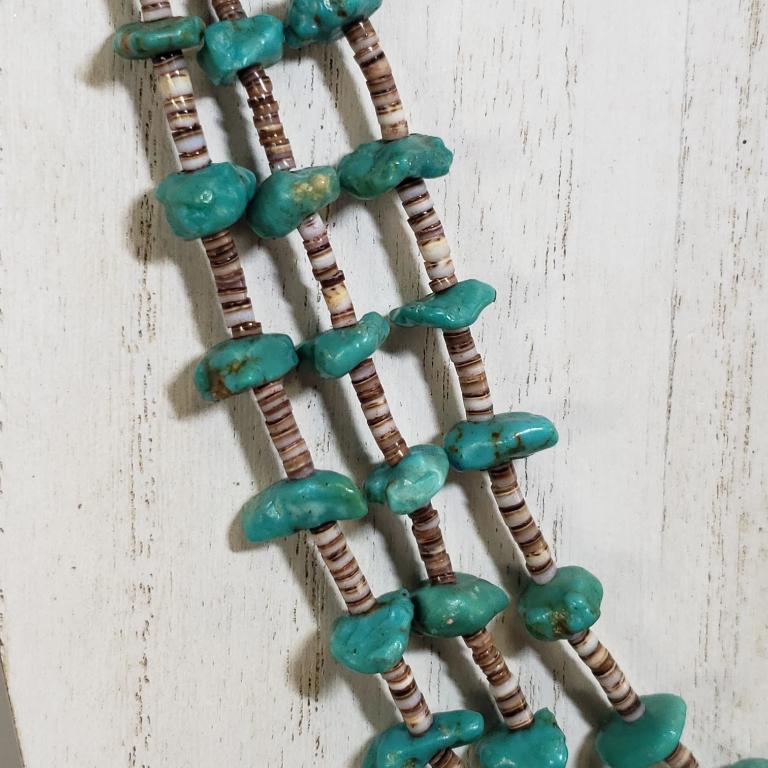 Santo Domingo 3 Strand Turquoise Necklace Shell Heishi Native American Old Pawn - Elevated Metaphysical