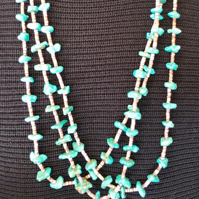 Santo Domingo 3 Strand Turquoise Necklace Shell Heishi Native American Old Pawn - Elevated Metaphysical
