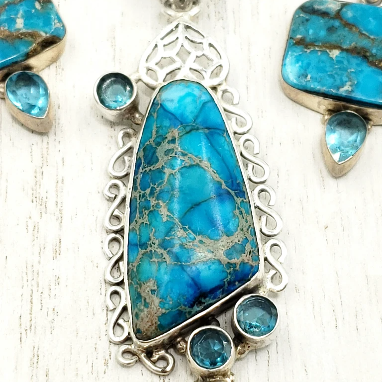Sterling Silver Blue Apatite Necklace & Earring Jewelry Set