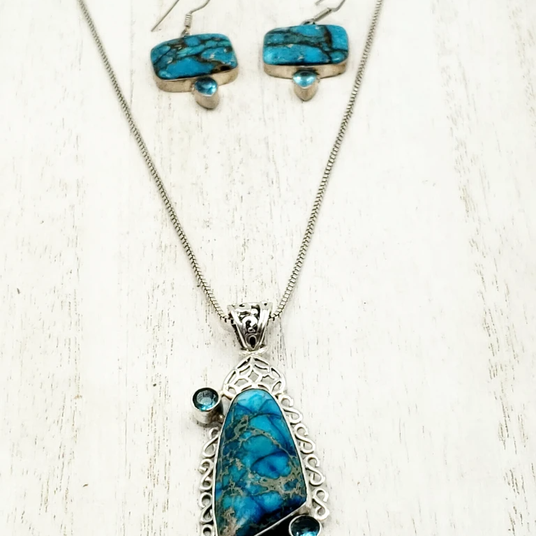 Sterling Silver Blue Apatite Necklace & Earring Jewelry Set - Jewelry Set