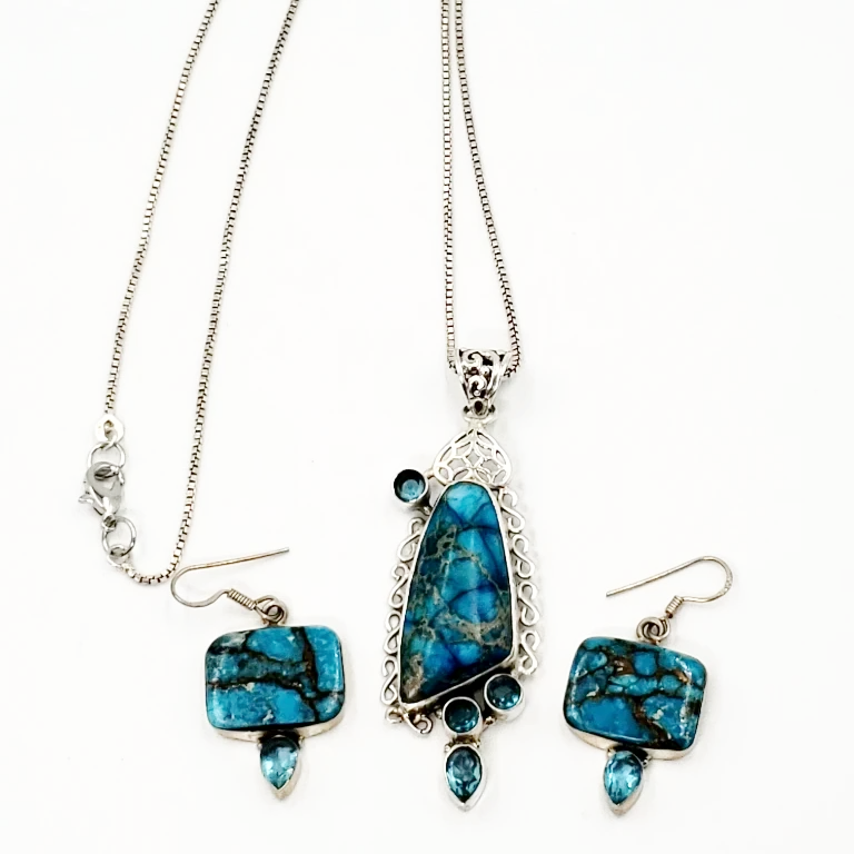 Sterling Silver Blue Apatite Necklace & Earring Jewelry Set
