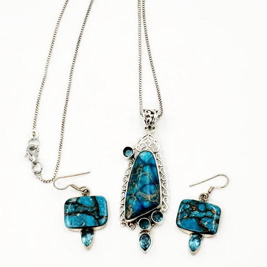 Sterling Silver Blue Apatite Necklace & Earring Jewelry Set