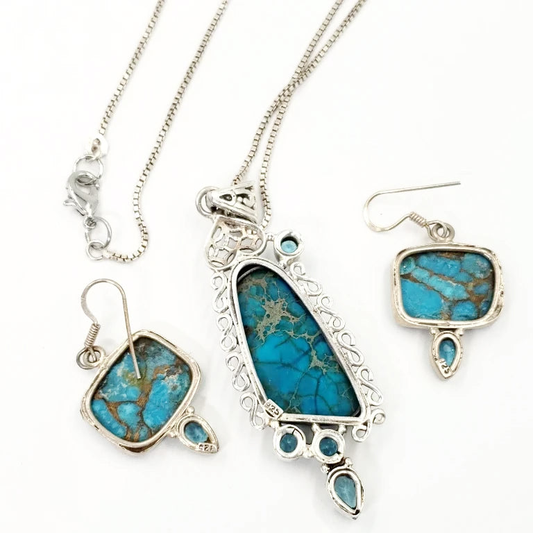 Sterling Silver Blue Apatite Necklace & Earring Jewelry Set